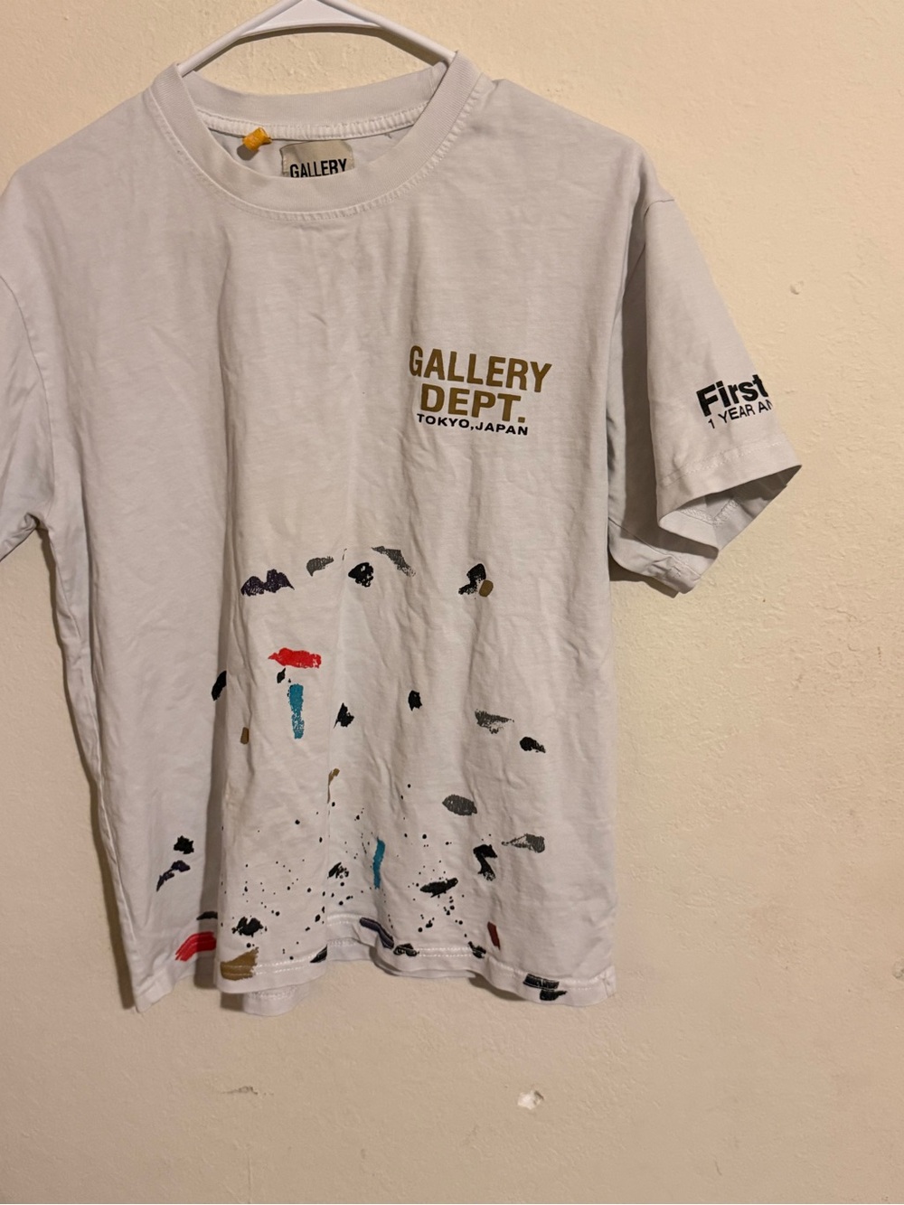 Gallery White Short-Sleeve Tee with Multicolor Paint Accents